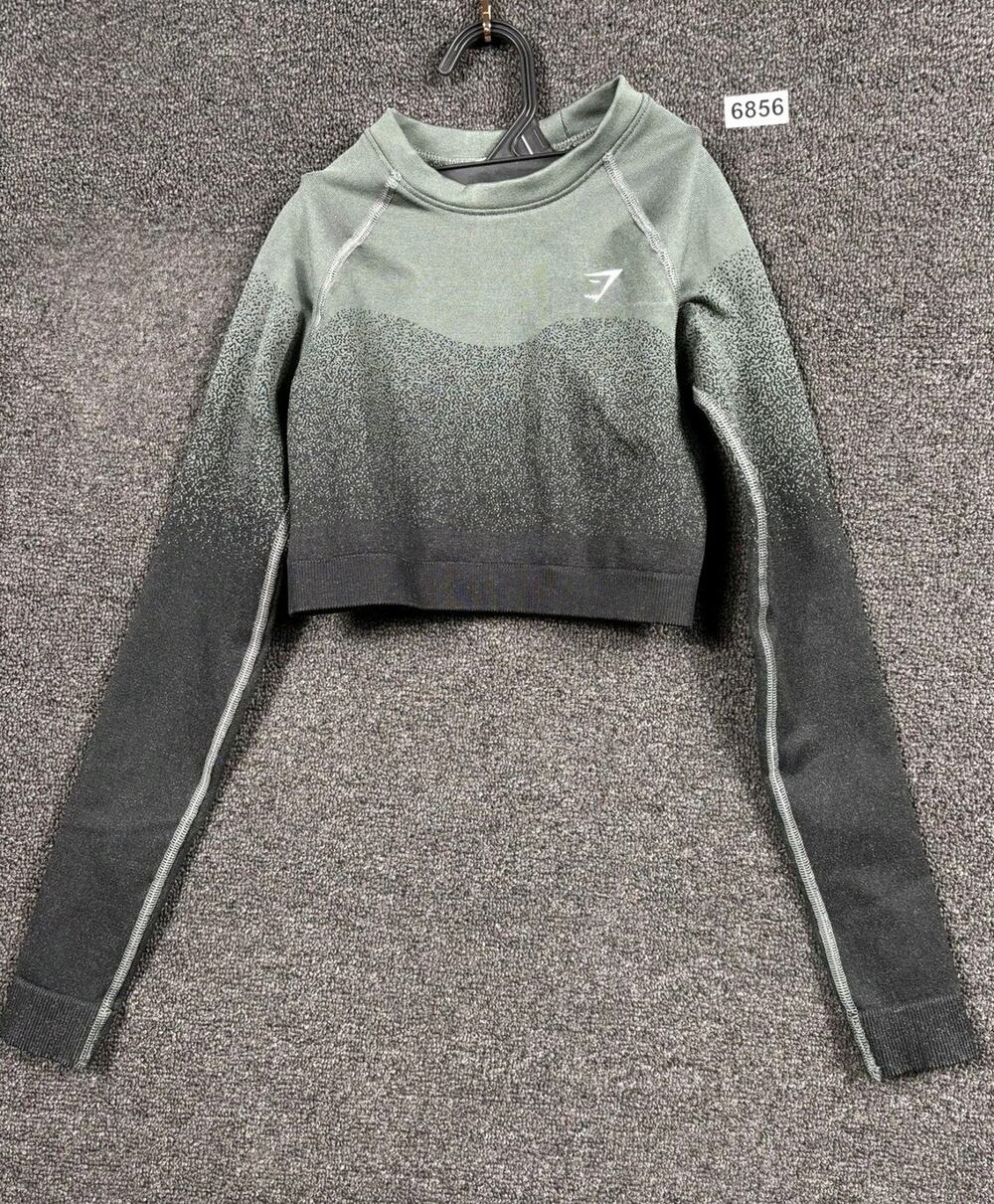 Gymshark Cropped Top Womens XS Green Black Ombre Seamless Long Sleeve Athleisure